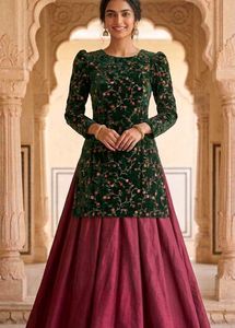 Elegant Green Embroidered Velvet Lehenga Set speci