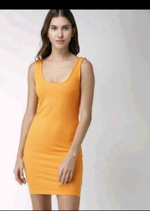 Vibrant Orange Ribbed Knit Tank Dress