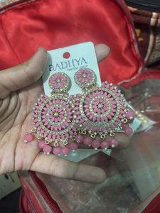 Stunning Pink Stone Jhumka Earrings