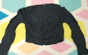 Black Cropped Button-Up Top