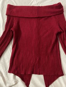 Ribbed Off-Shoulder Top with Bow Detail