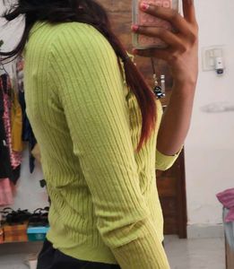 Lime Green Ribbed Henley Top