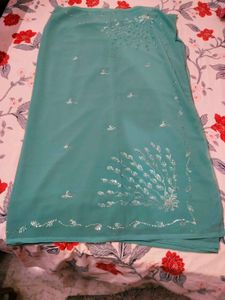 Pure Georgette Teal Saree✨🔥