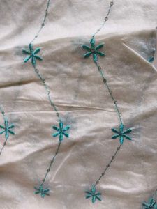 Embroidered White Dupatta with Teal Accents