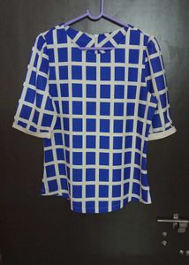 Blue Checkered Short Sleeve Top