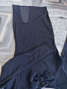 Elegant Black Long Sleeve Bow Detail Dress