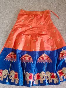 Lehanga Choli Orange With Navy Blue Color