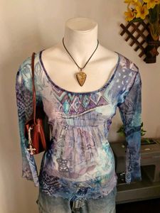 Y2K graphic mesh top