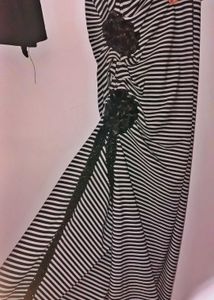 Striped Midi Dress with Floral Detail