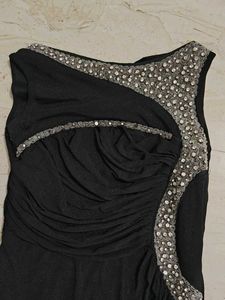 Elegant Black One-Shoulder Embellished Maxi Dress
