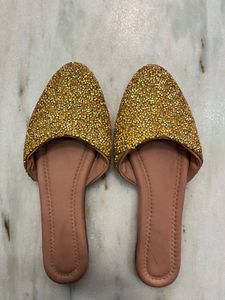 Glam Gold Beaded Pointed Toe Mules