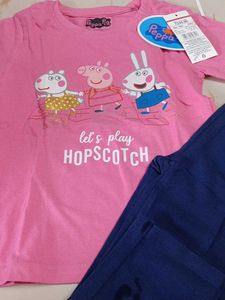 5-6 year Peppa Pig Girls Pink T-Shirt and Blue Pan