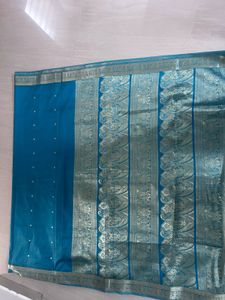 Elegant Teal Silk Saree with Silver Border (NOT IN