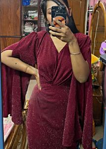 Sparkly V-Neck Cape Sleeve Dress
