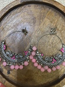Boho Pink Beaded Hoop Earrings