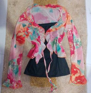 pinteresty Sheer Floral Ruffle Sleeve top