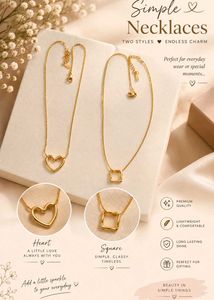 Elegant Gold Heart &amp; Square Necklaces
