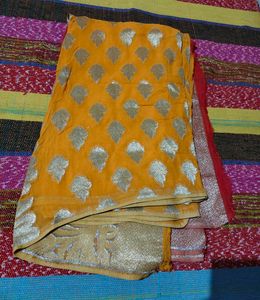 yellow , orange Embroidered Saree