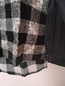 Denim &amp; Plaid Button-Up Shirt