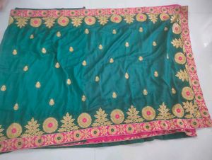 Diwali special Embroidered Teal Green Saree