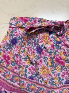Floral Print Shorts with Tie Belt