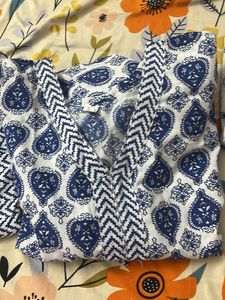 Blue &amp; White Printed Kurta Set