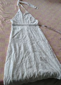 White Embroidered Halter Dress