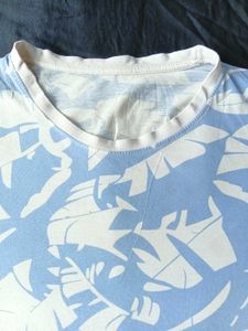 Blue Tropical Leaf Print T-Shirt