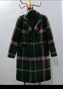 Green Plaid Wool Blend Coat