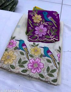 Embroidered saree with Bird Motifs