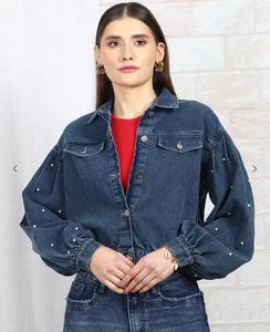 Trendy Denim Jacket with Pearl Embellishments