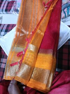 Beautiful Red Saree with Golden Border