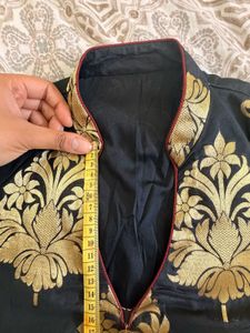 Banarsi Silk Black Print Kurta with Maroon