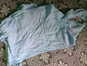 Light Blue Embroidered Cropped Shirt