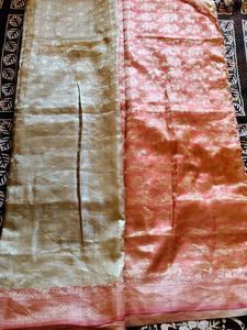 Banarsi Cream Saree with Pink Border