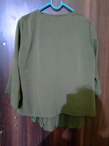 Stylish Olive Green Pleated Top with Shrug