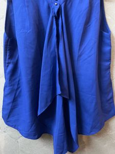 Vibrant Blue Sleeveless Tie-Neck Blouse