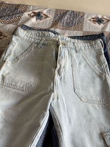 Light Wash Wide Leg Cargo Jeans