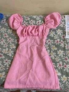 Cute Pink Puff Sleeve Dress
