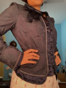 Elegant Navy Blue Bow Jacket