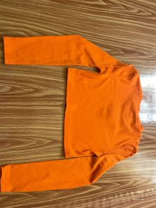 Cute Orange Cropped Long Sleeve Top