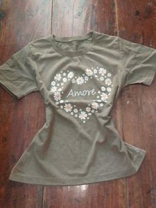 Olive Green "Amore" Heart Daisy T-Shirt
