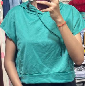 Teal Cropped Hoodie