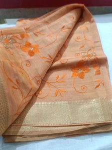 Elegant Peach Embroidered Saree