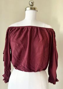 Maroon Off-Shoulder Crop Top