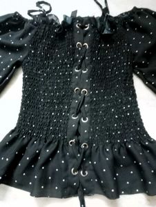 Black Polka Dot Smocked Corset Top