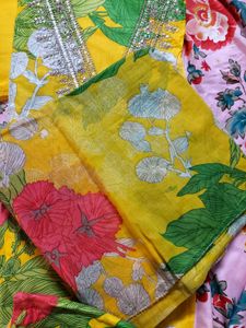 Vibrant Yellow Floral Kurta Set with Dupatta