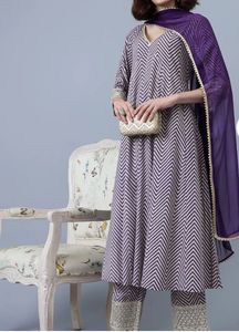 Purple Gotta patti kurta set with dupatta