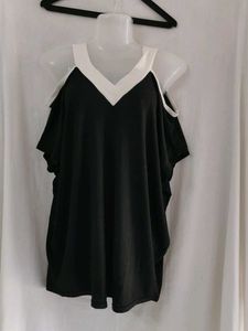 Black & White Cold Shoulder Top