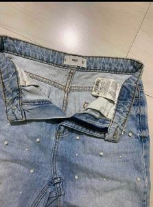 MANGO Pearl Embellished Light Wash Jeans